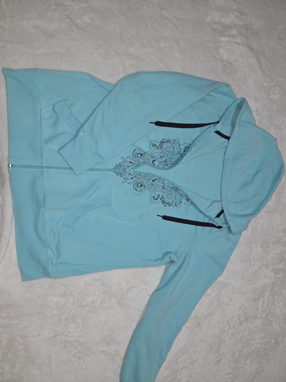 Teal Zip Up Y2k Floral Design - Picture 5 of 6
